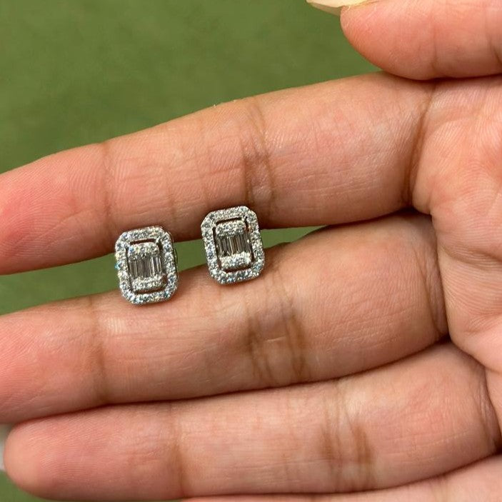 Esme Baguette Halo Studs
