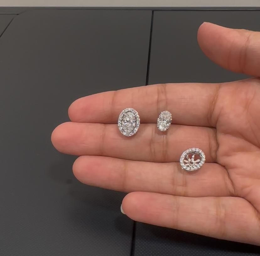 2 ct Oval halo studs - Basket setting