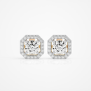 1 ct Round studs with square halo - Basket setting