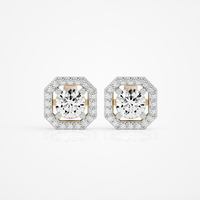 1 ct Round studs with square halo - Basket setting