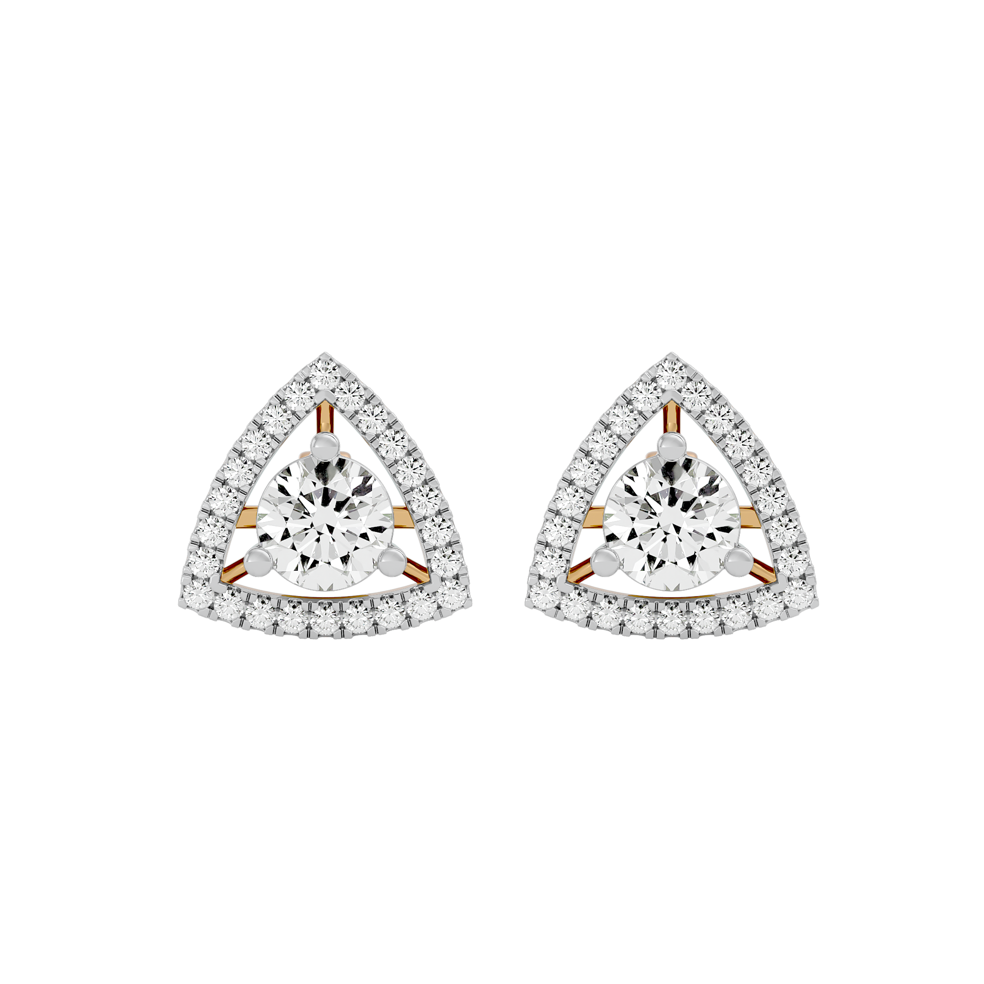 1.5 ct Round studs with triangle halo - Basket setting