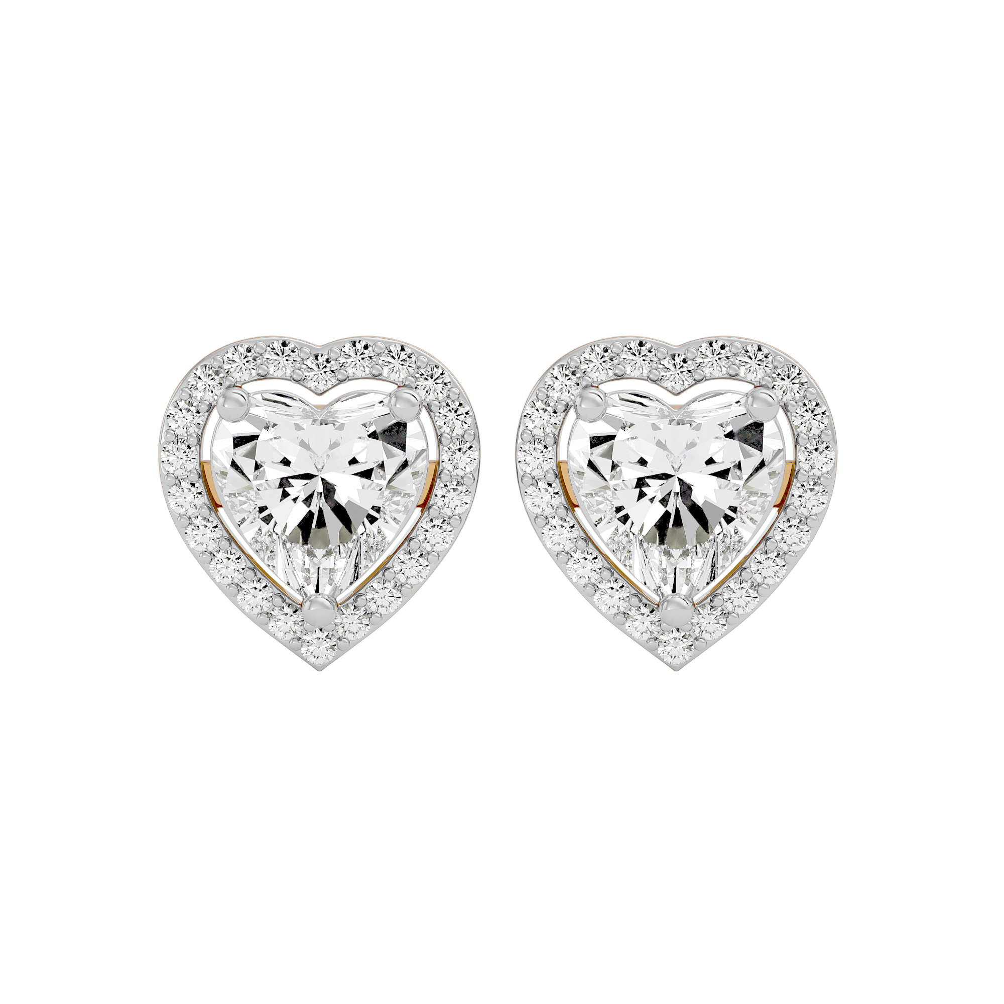 4 ct Heart halo studs - Basket setting