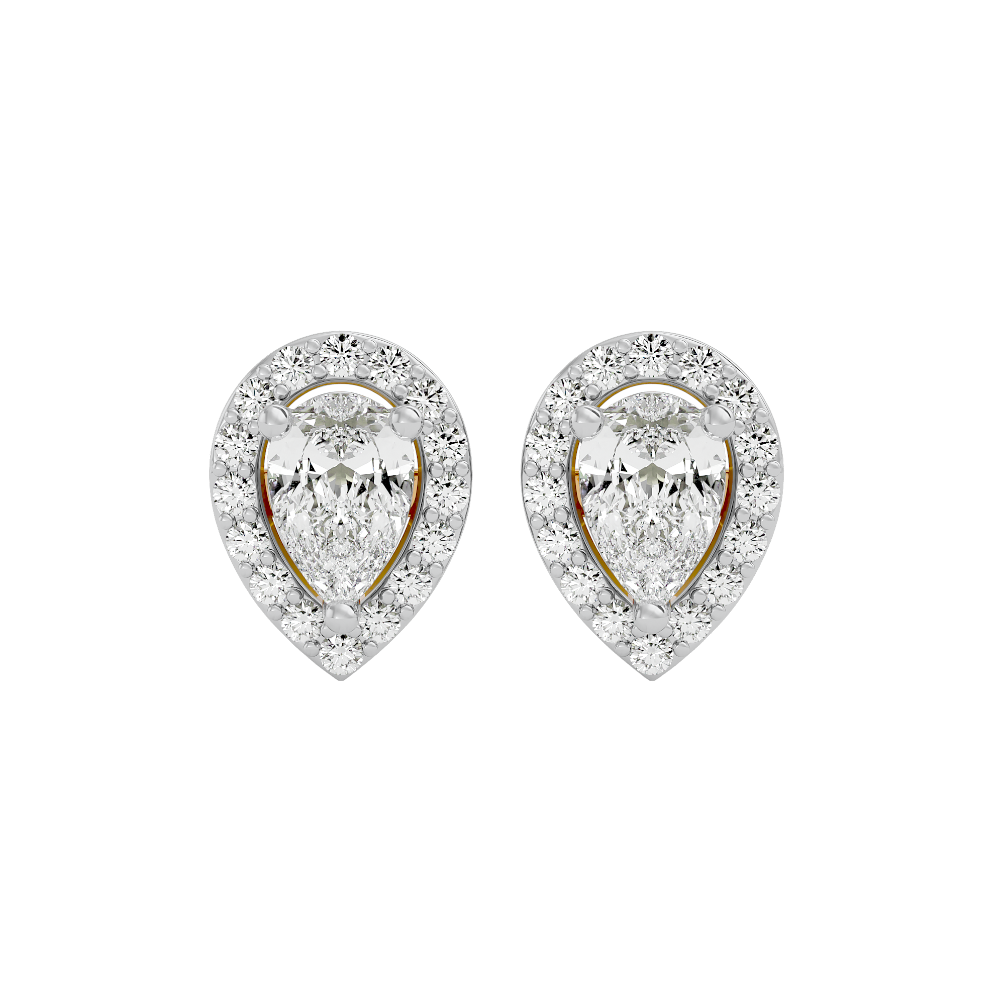 1 ct Pear halo studs - Basket setting