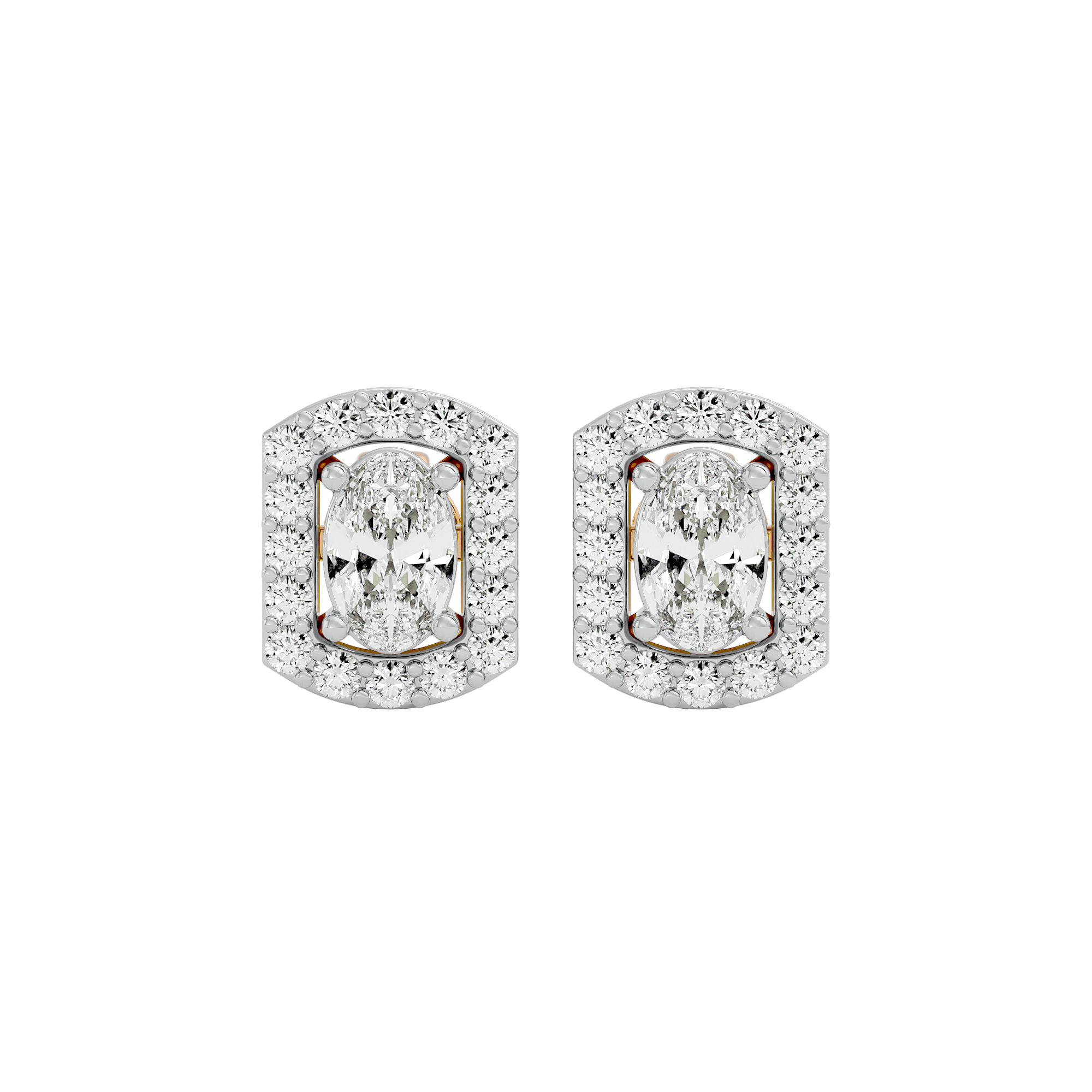 0.6 ct Oval studs with square halo - Basket setting
