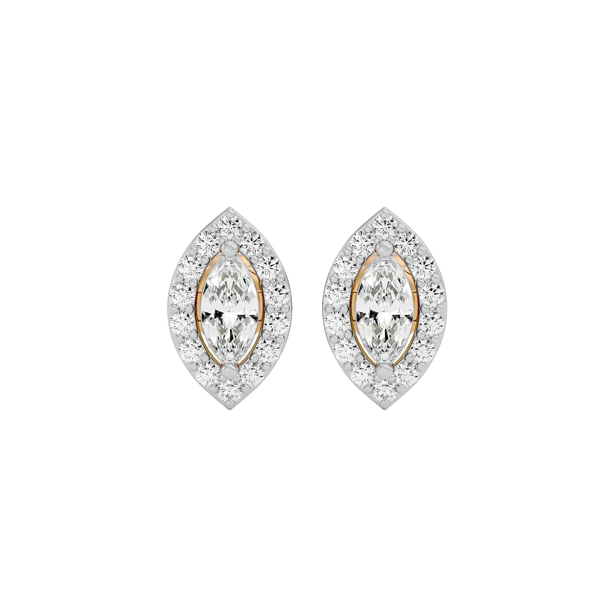 0.5 ct Marquise halo studs - Basket setting