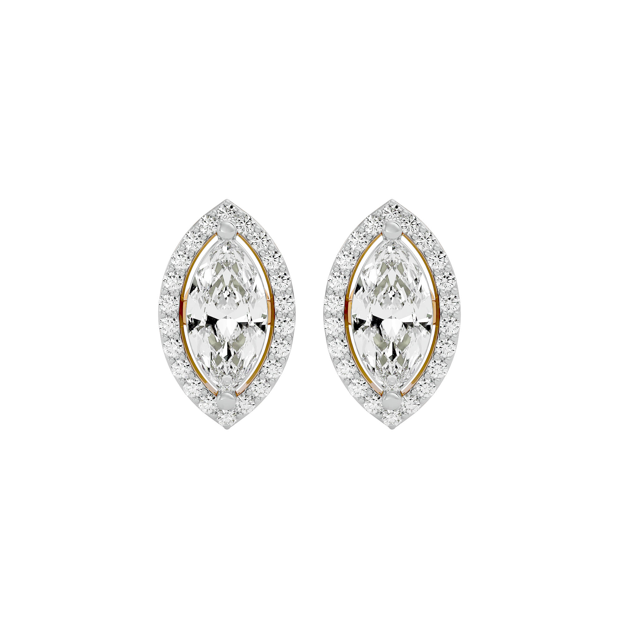 2 ct Marquise halo studs - Basket setting