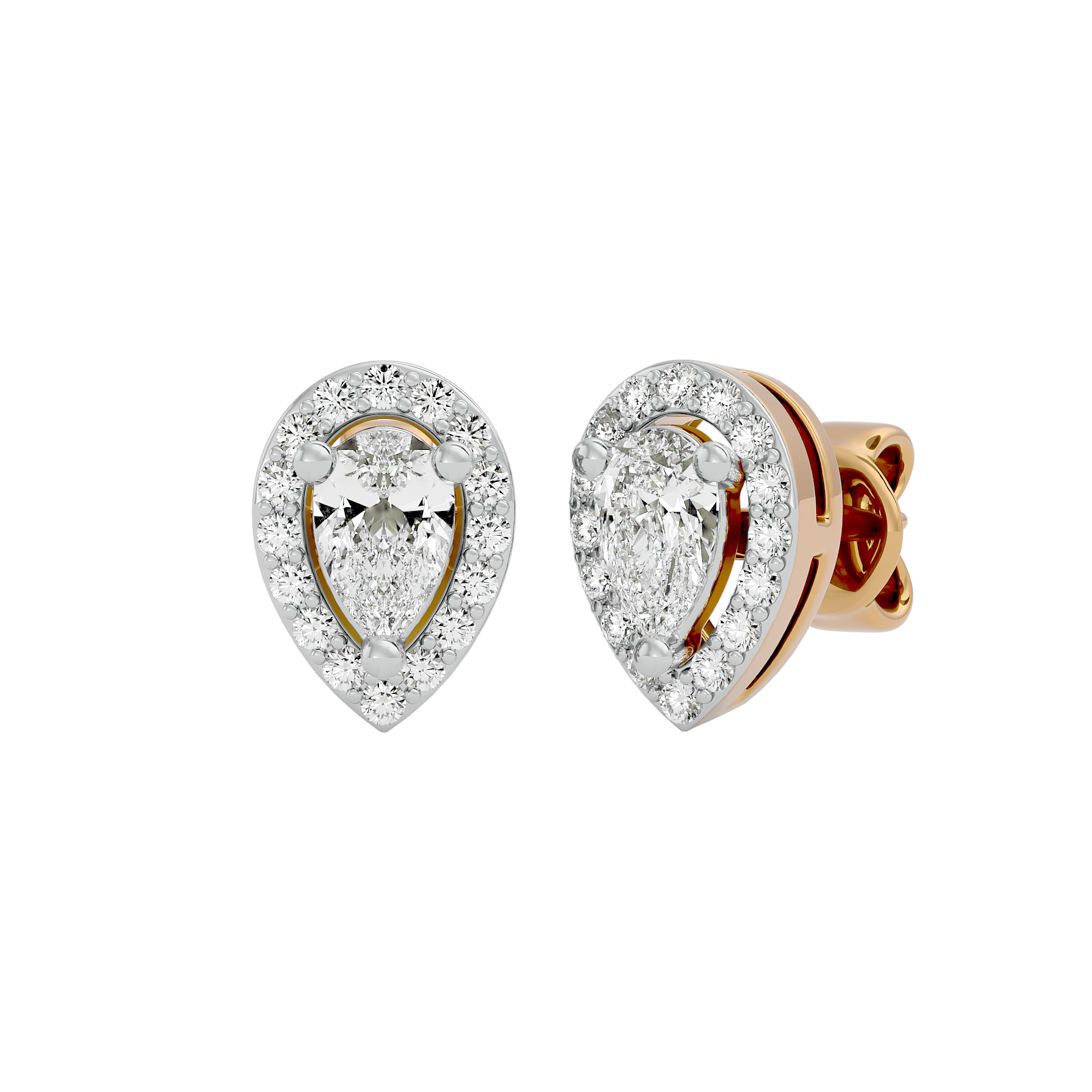 0.5 ct Pear halo studs - Basket Setting