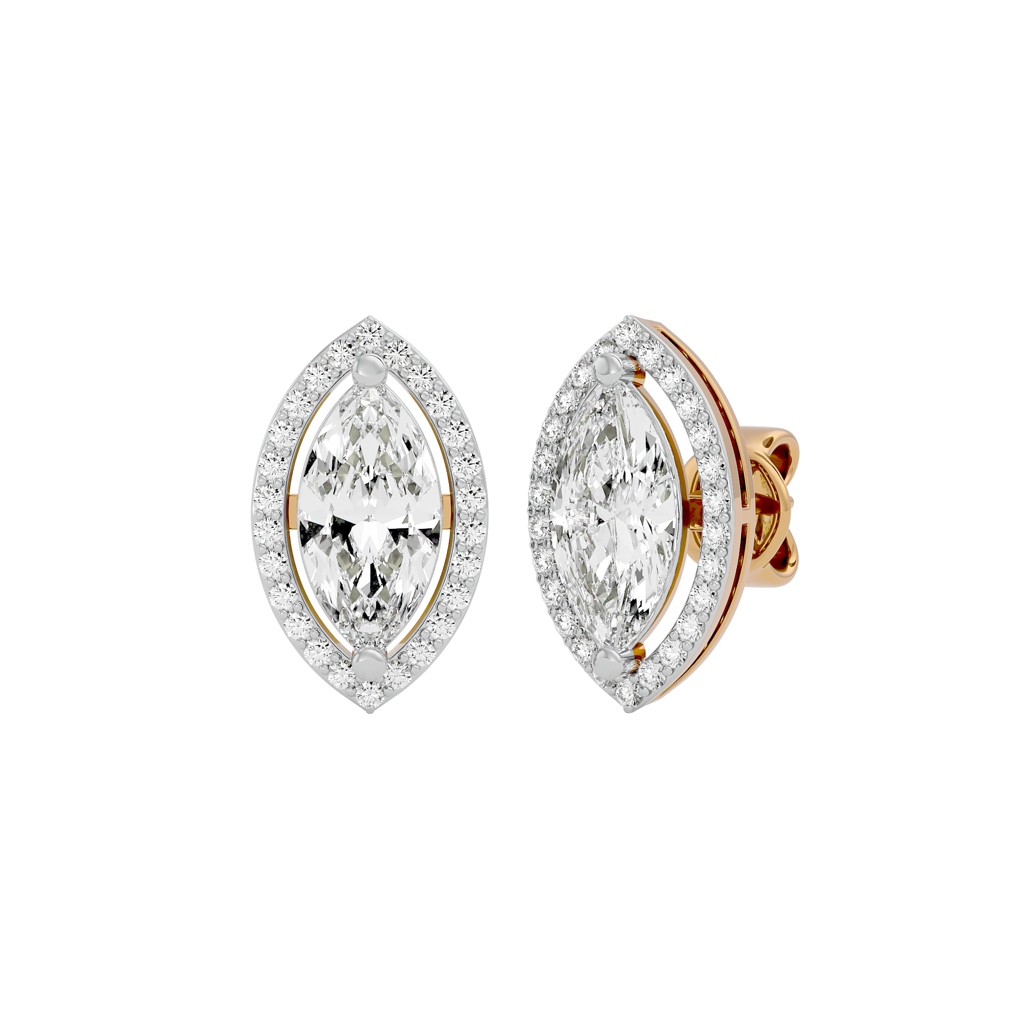 4 ct Marquise halo studs - Basket setting