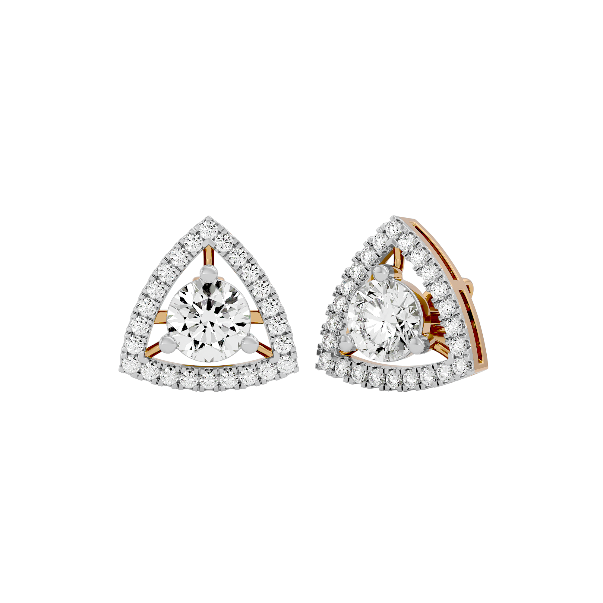 1.5 ct Round studs with triangle halo - Basket setting