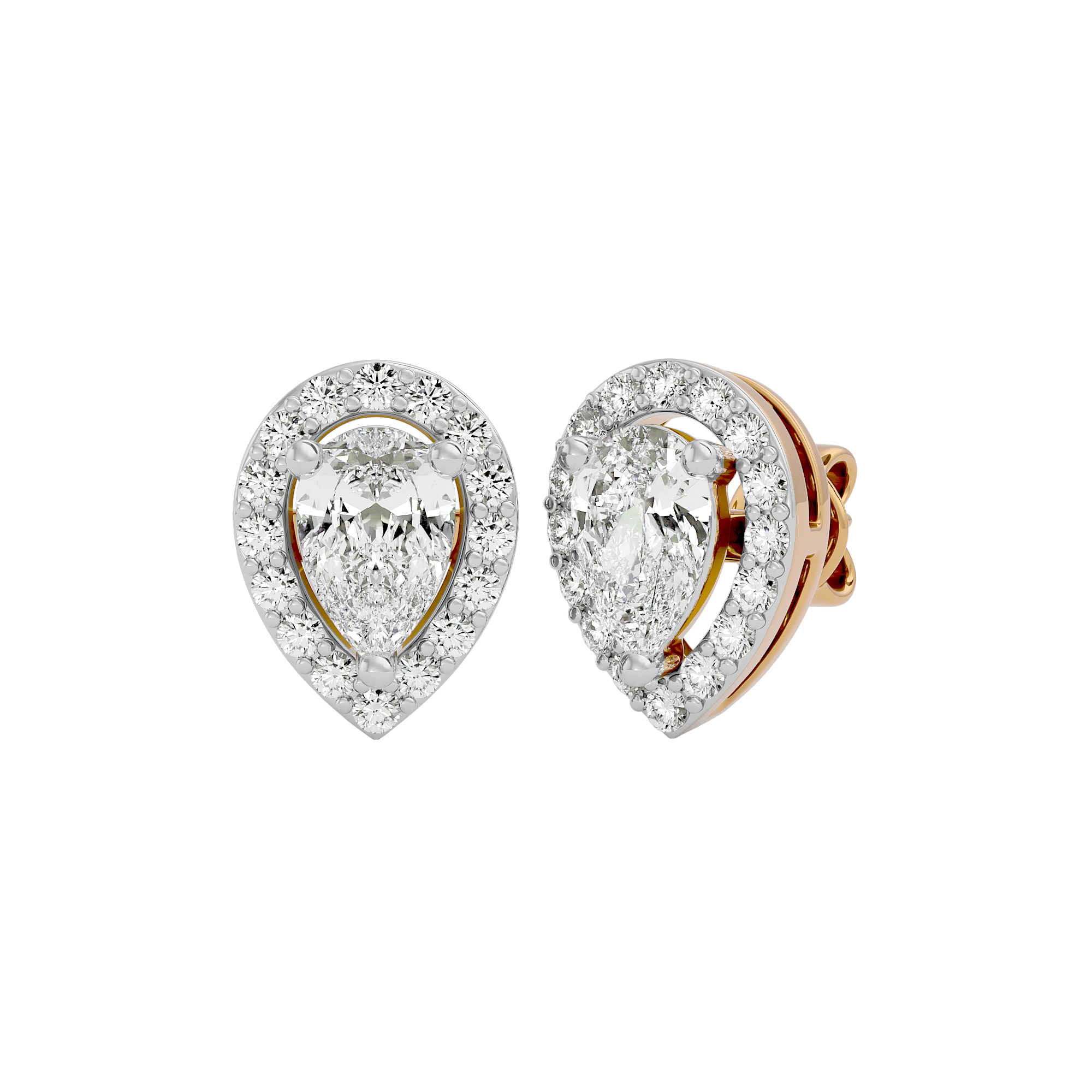 1 ct Pear halo studs - Basket setting