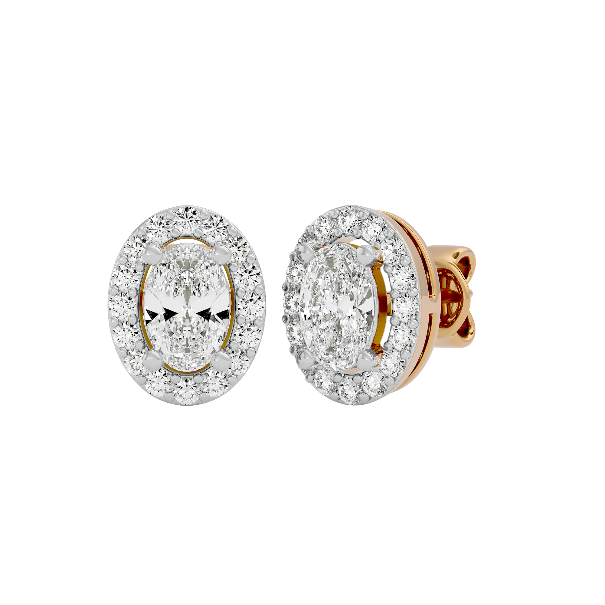 Oval Halo Studs - Basket Setting