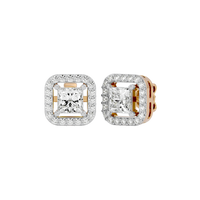 1 ct Princess studs with square halo - Basket setting