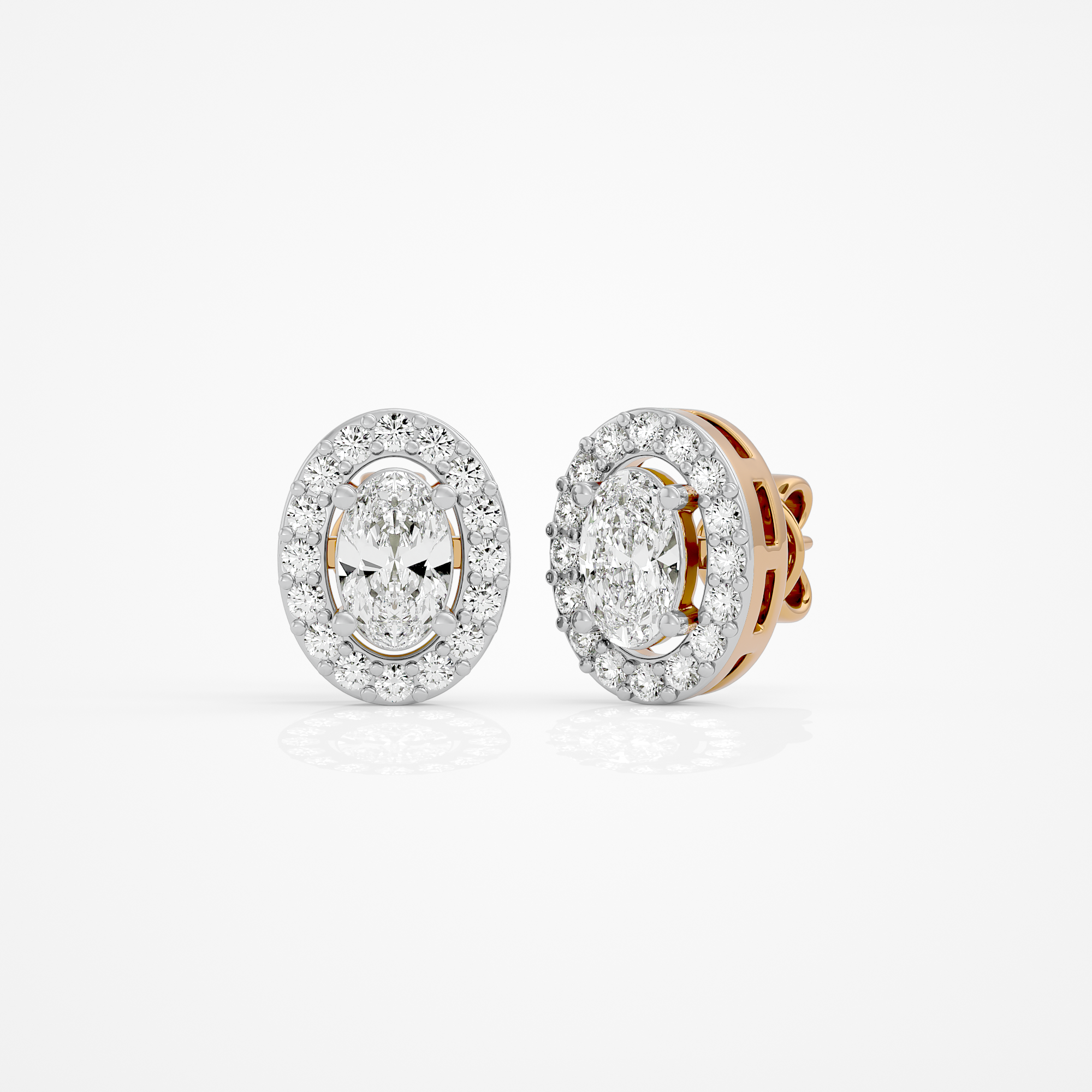 0.6 ct Oval studs with halo - Basket setting