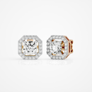 1 ct Round studs with square halo - Basket setting