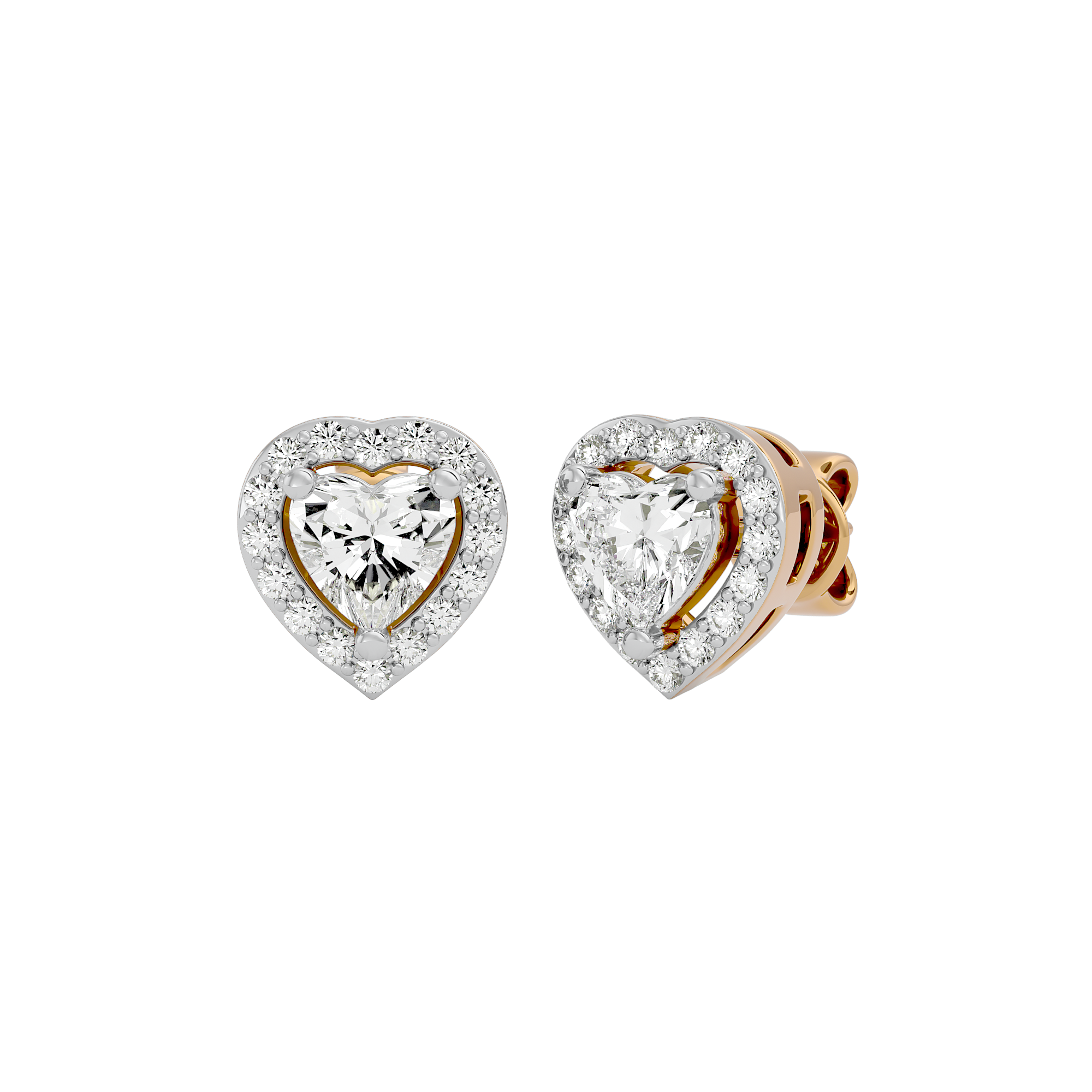 0.5 ct Heart halo studs - Basket Setting