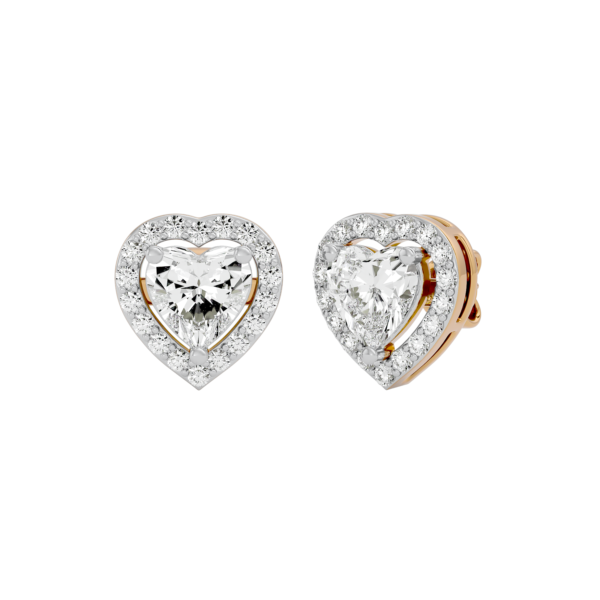 2 ct Heart halo studs - Basket setting
