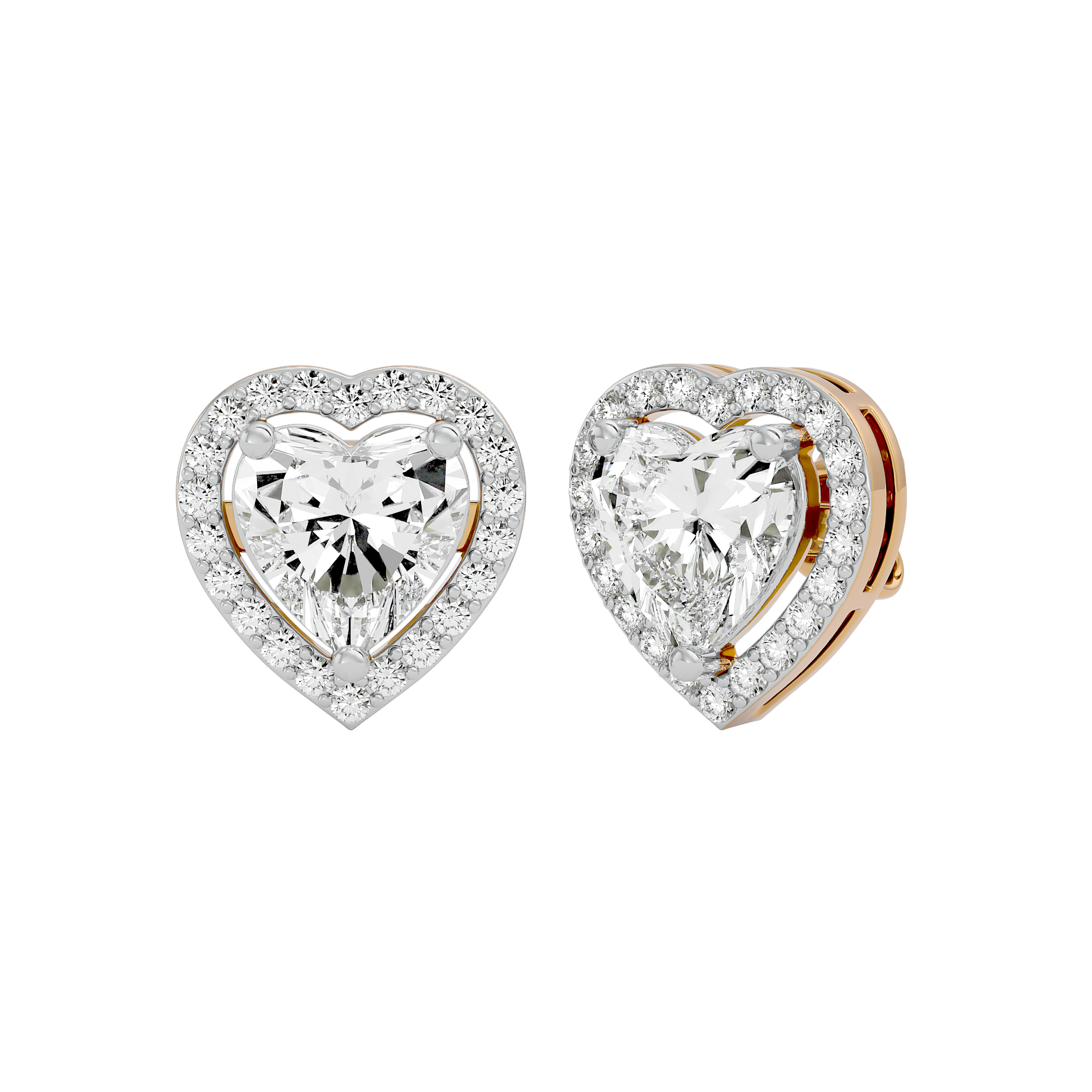 4 ct Heart halo studs - Basket setting
