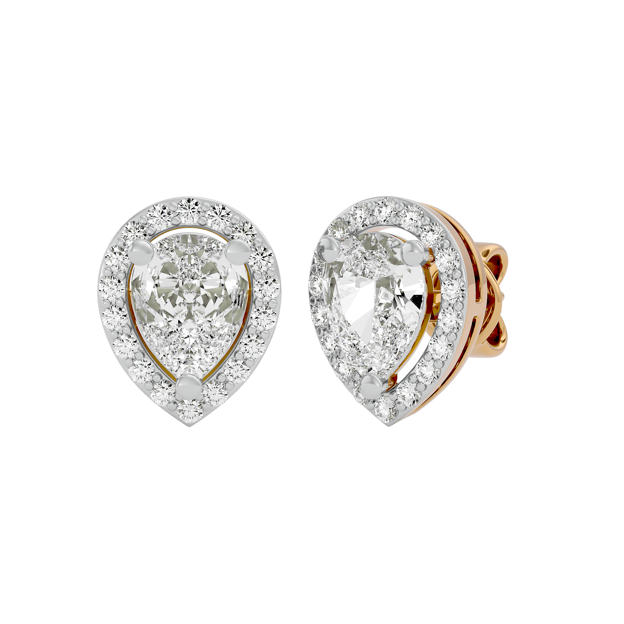 2 ct Pear halo studs - Basket setting