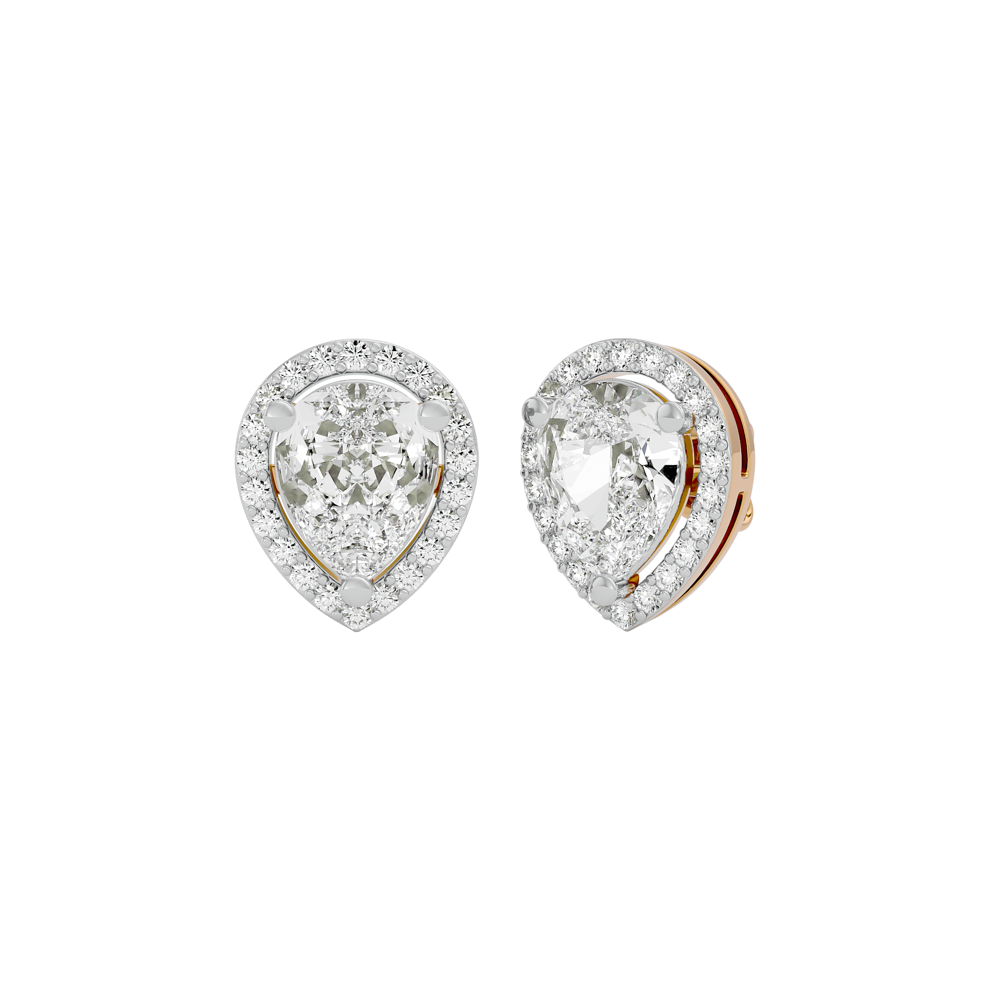 4 ct Pear halo studs - Basket setting