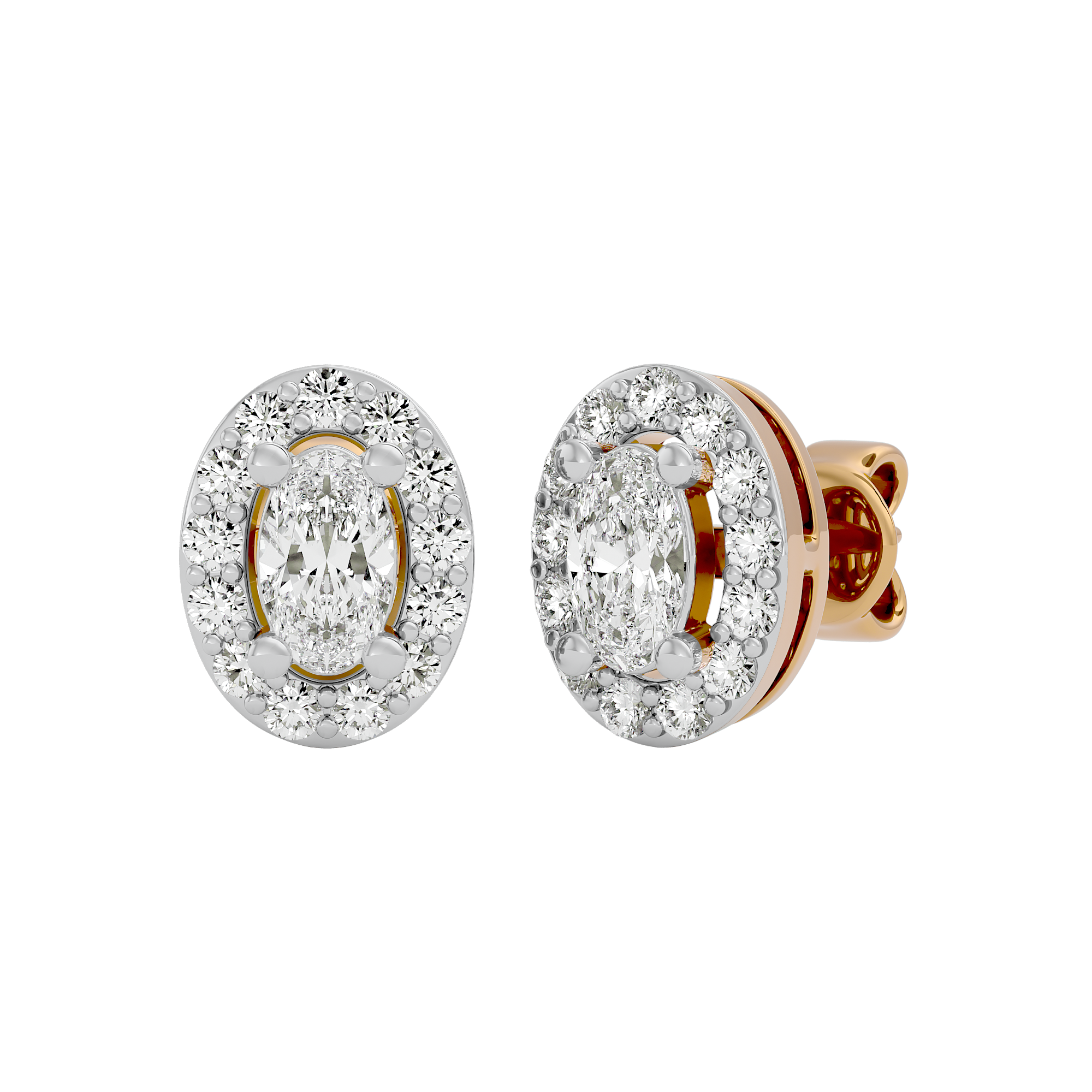 0.5 ct Oval halo studs - Basket setting