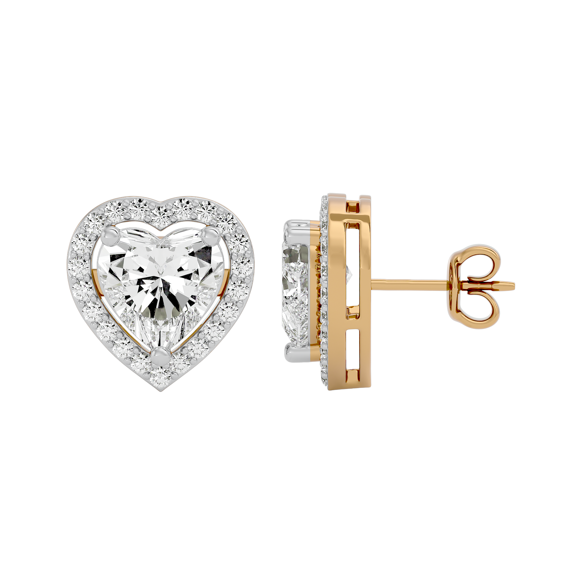 4 ct Heart halo studs - Basket setting