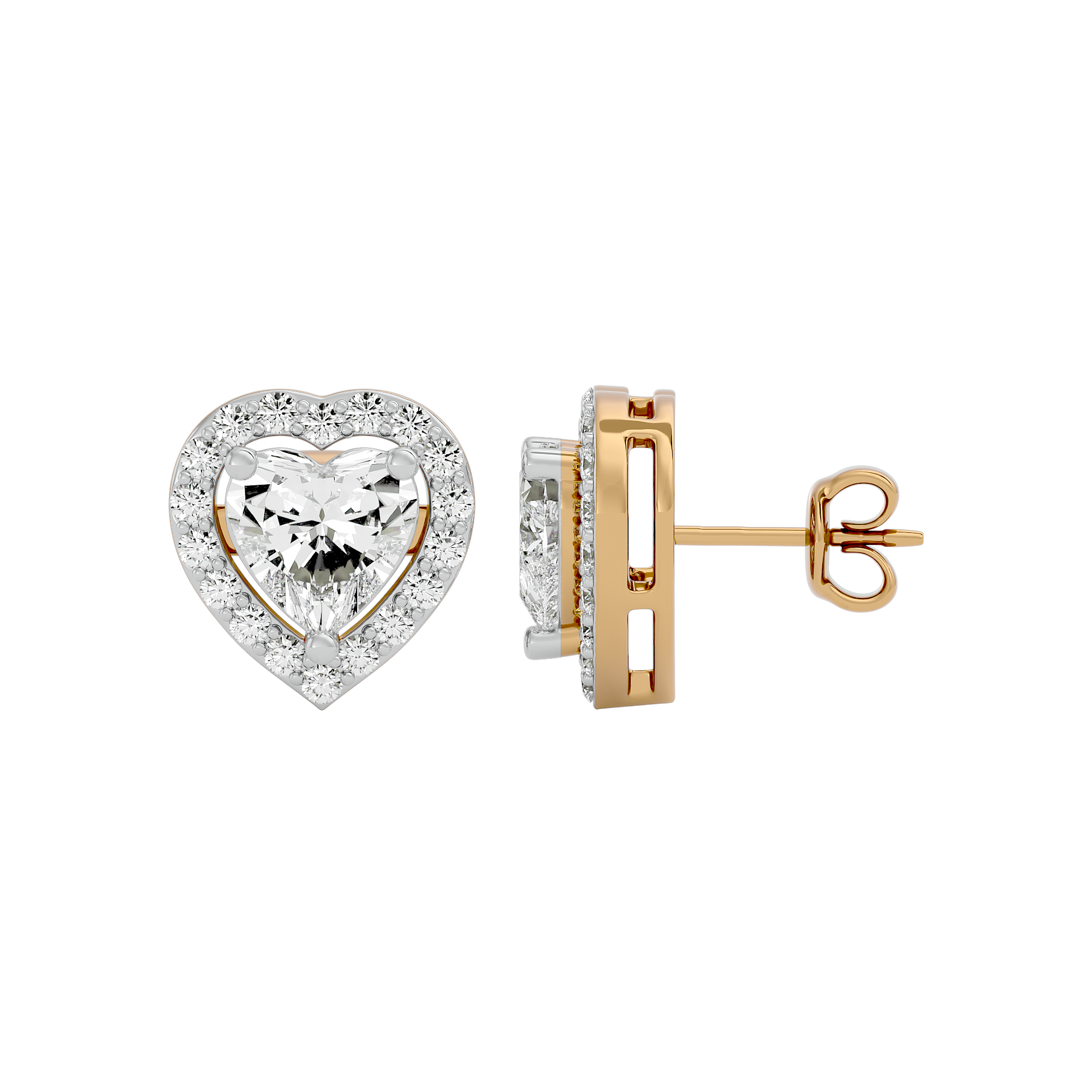 2 ct Heart halo studs - Basket setting