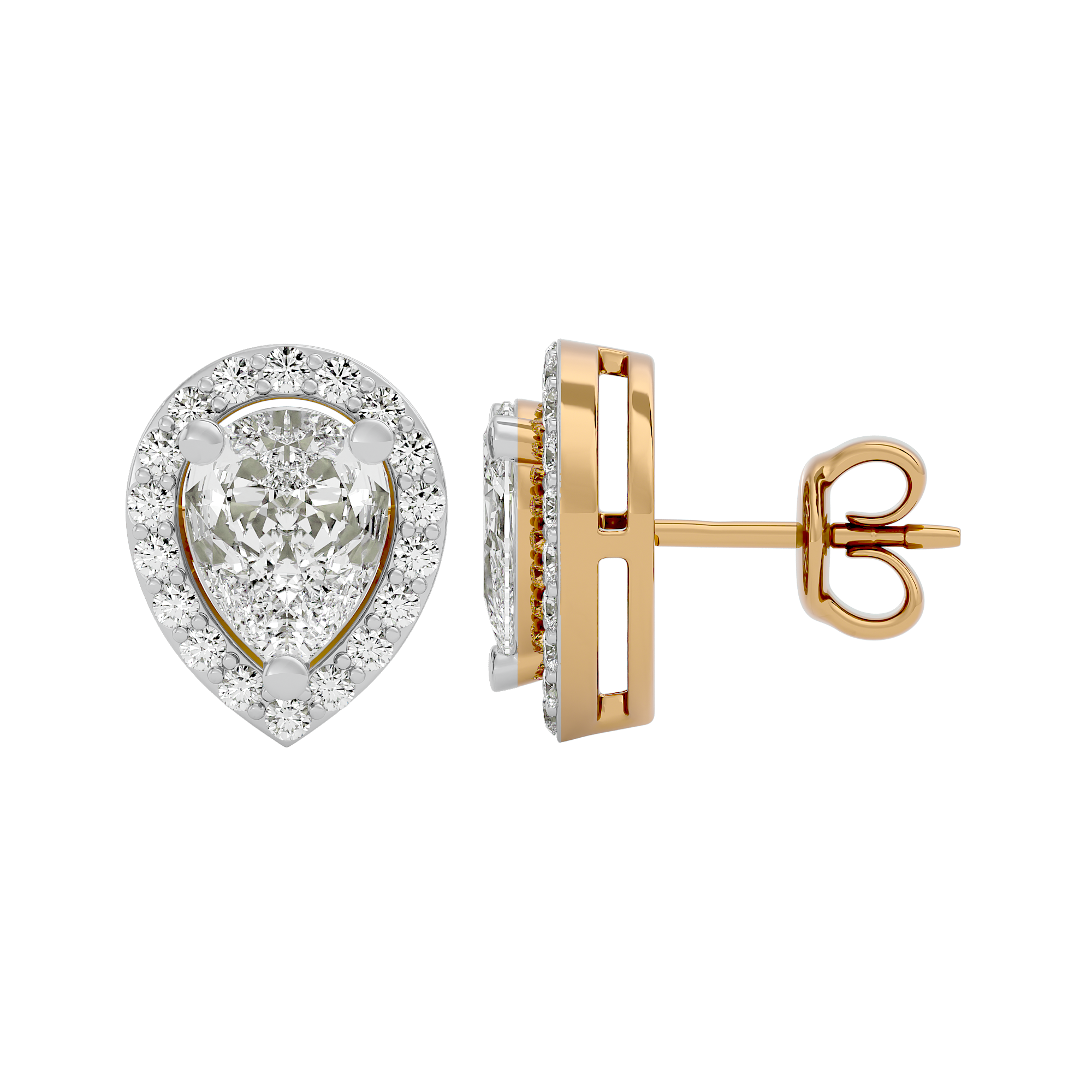 2 ct Pear halo studs - Basket setting