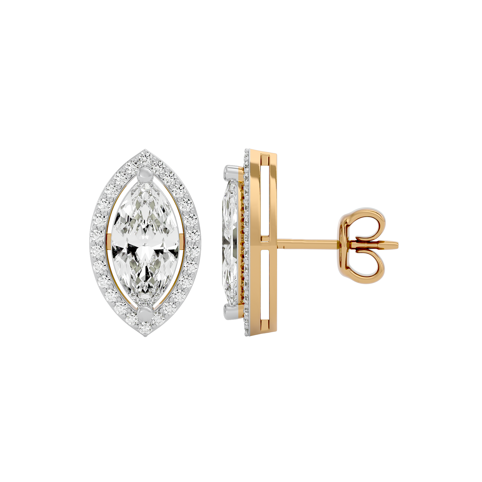 4 ct Marquise halo studs - Basket setting