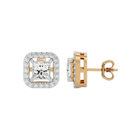 1 ct Princess studs with square halo - Basket setting