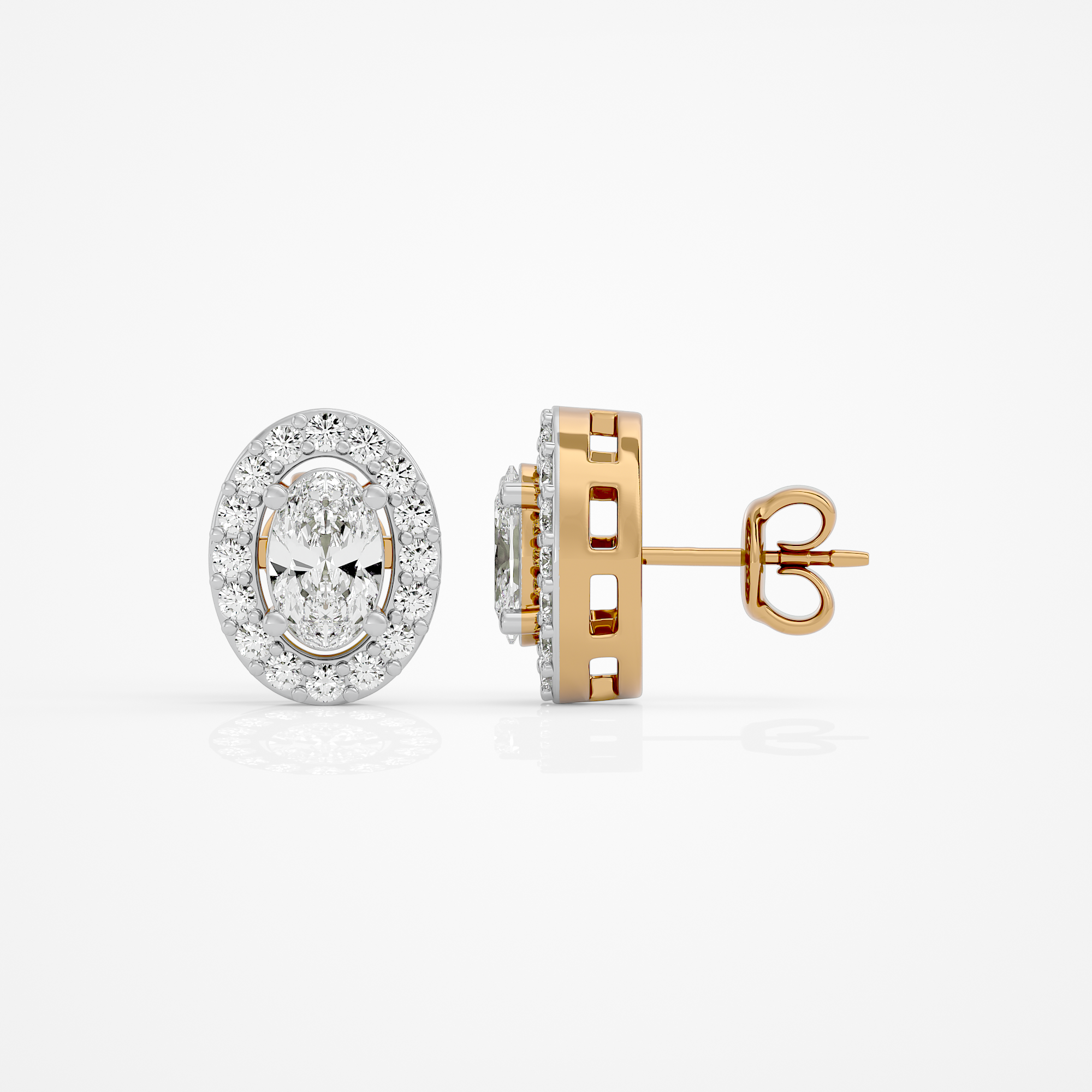 0.6 ct Oval studs with halo - Basket setting