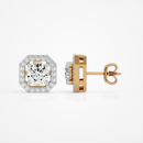 1 ct Round studs with square halo - Basket setting