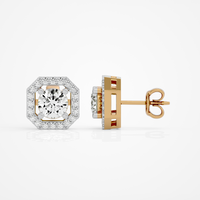 1 ct Round studs with square halo - Basket setting