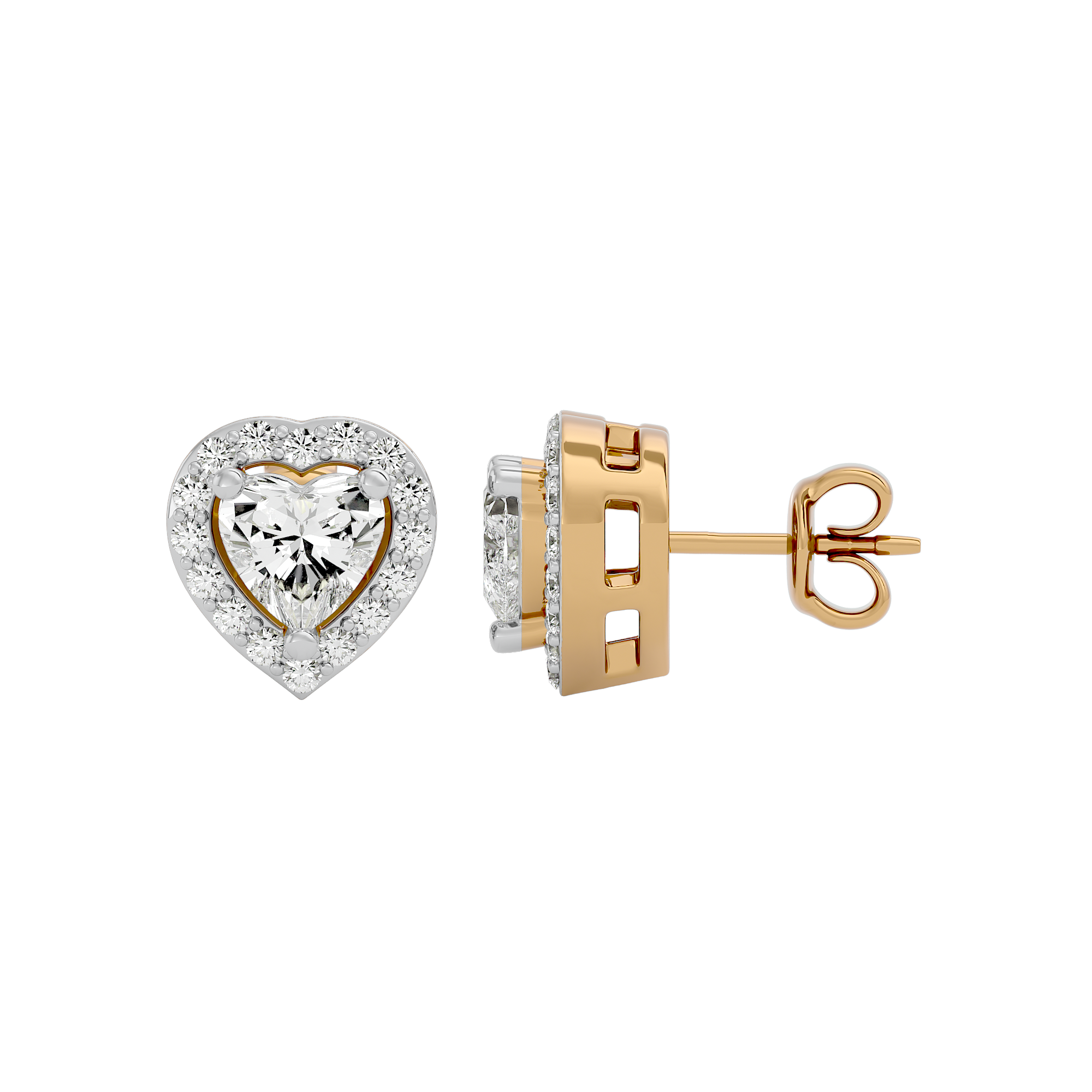 0.5 ct Heart halo studs - Basket Setting