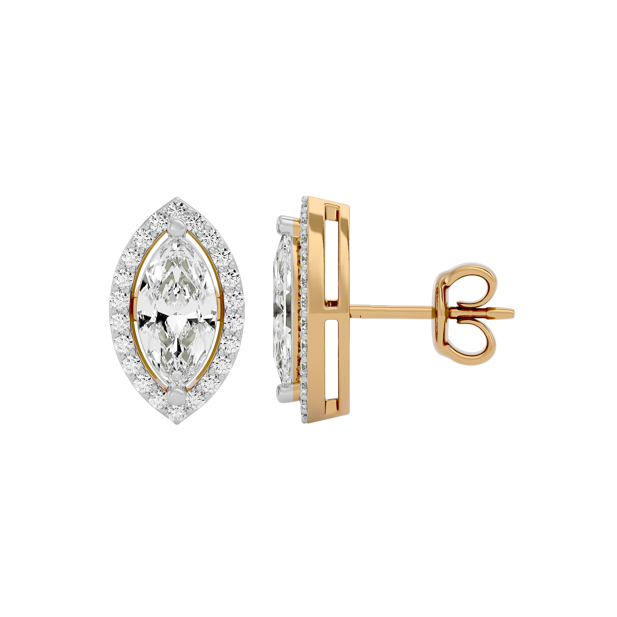 2 ct Marquise halo studs - Basket setting