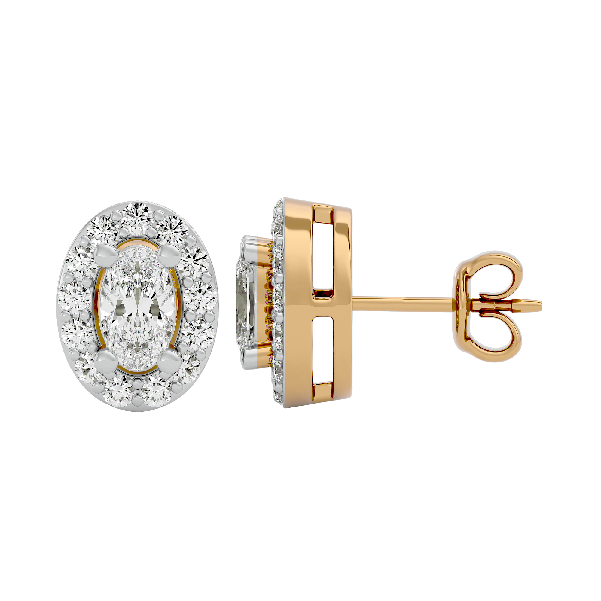0.5 ct Oval halo studs - Basket setting