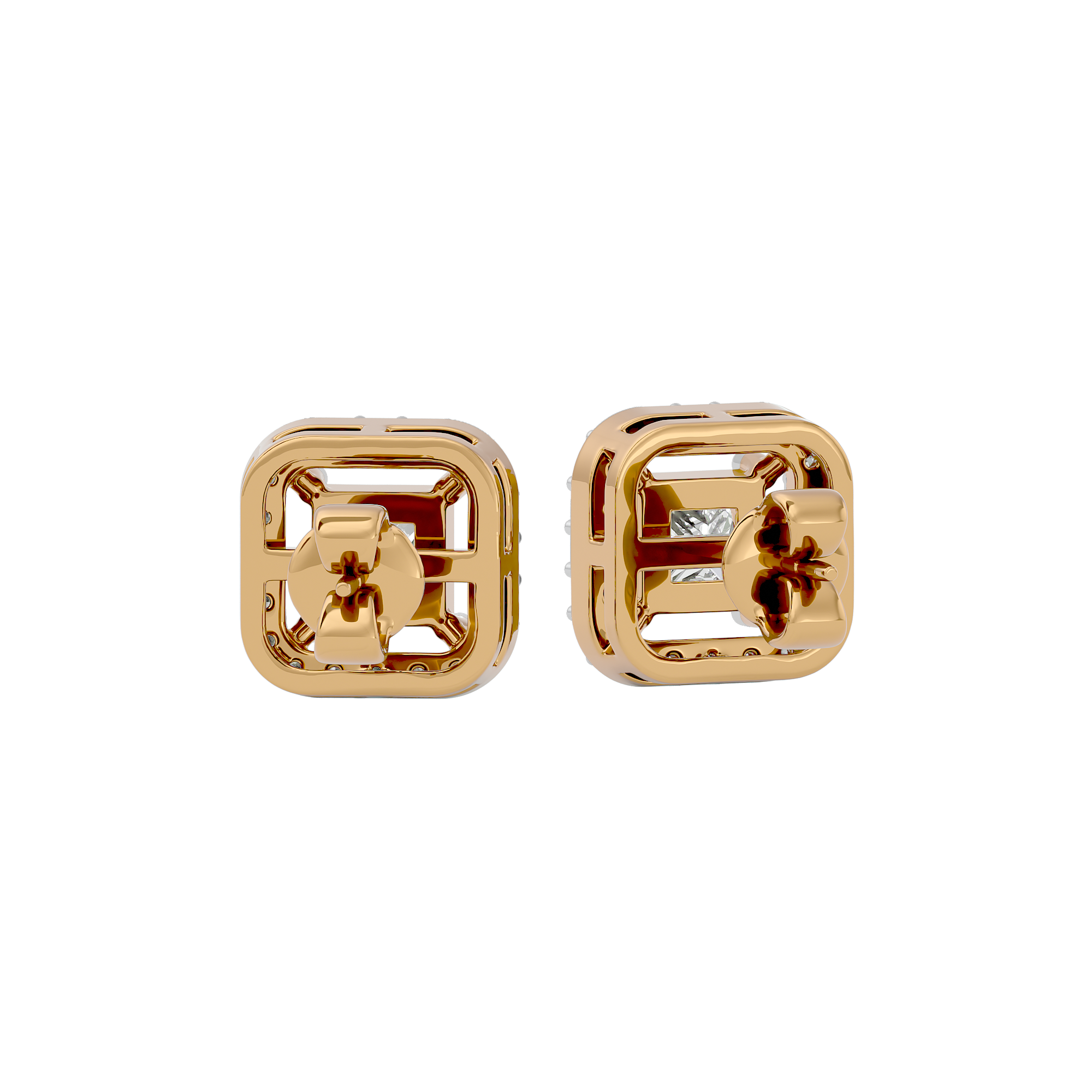 1 ct Princess studs with square halo - Basket setting