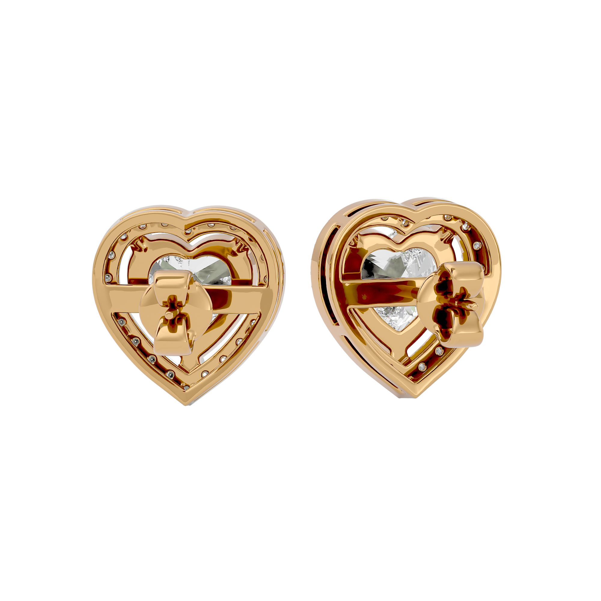 4 ct Heart halo studs - Basket setting