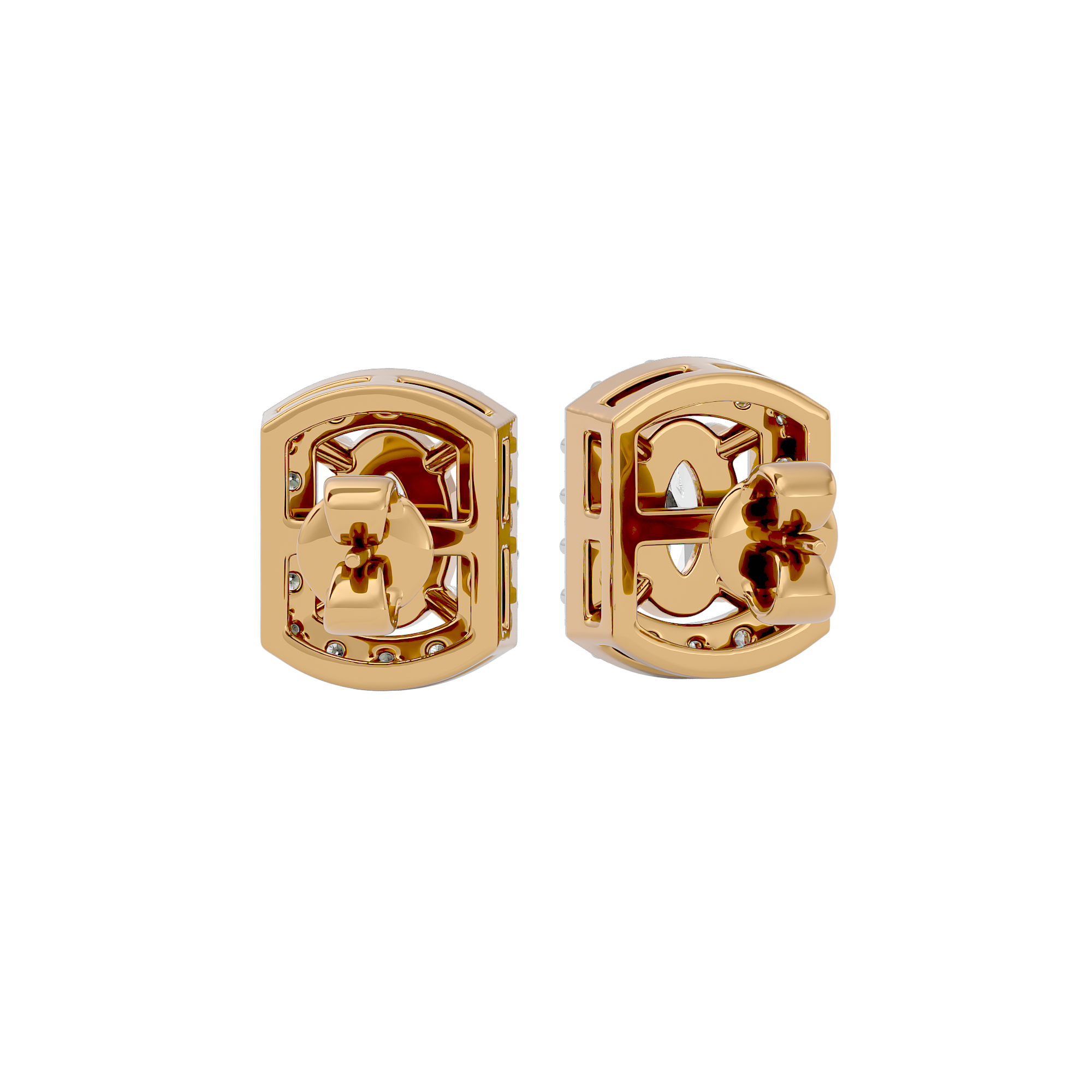 0.6 ct Oval studs with square halo - Basket setting