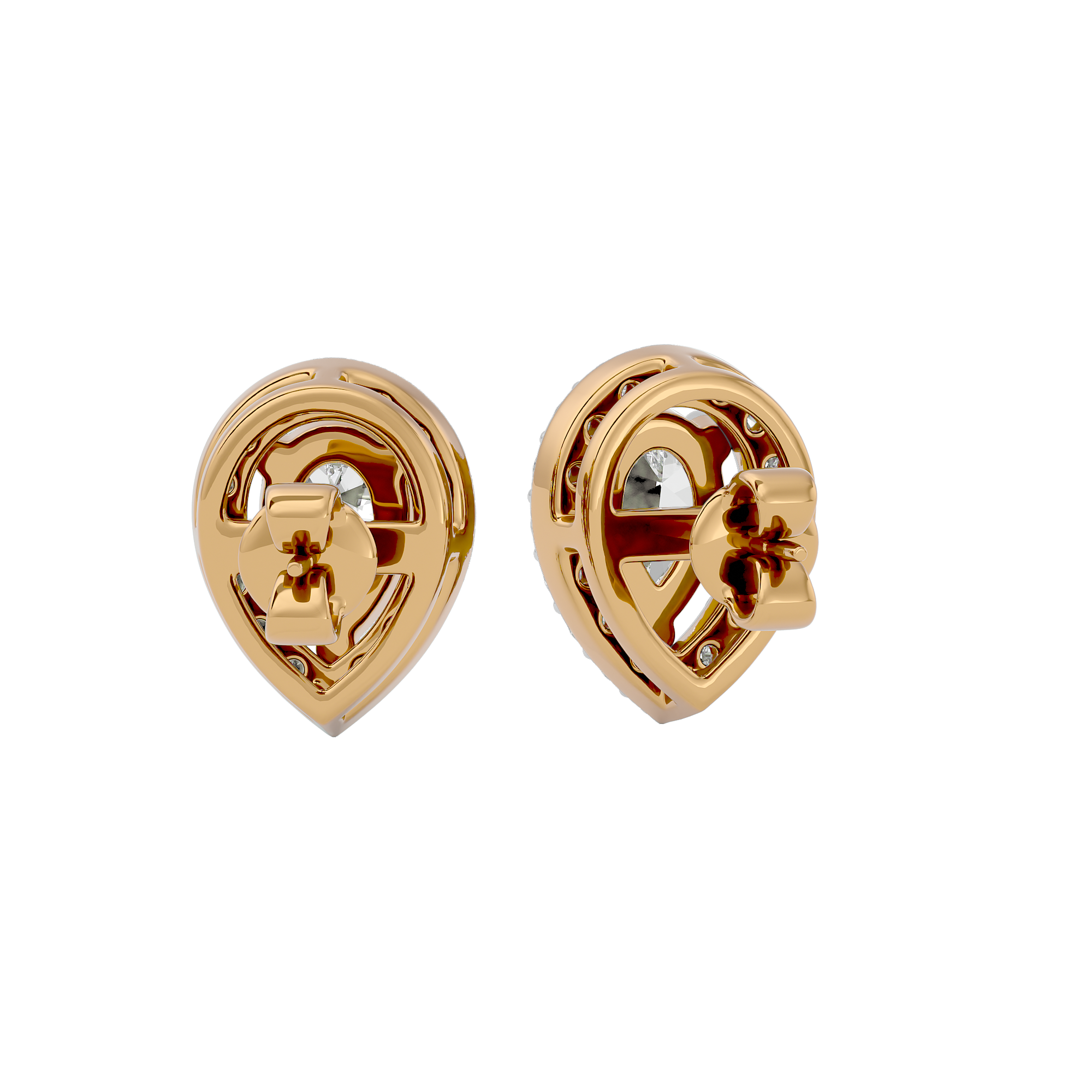 1 ct Pear halo studs - Basket setting