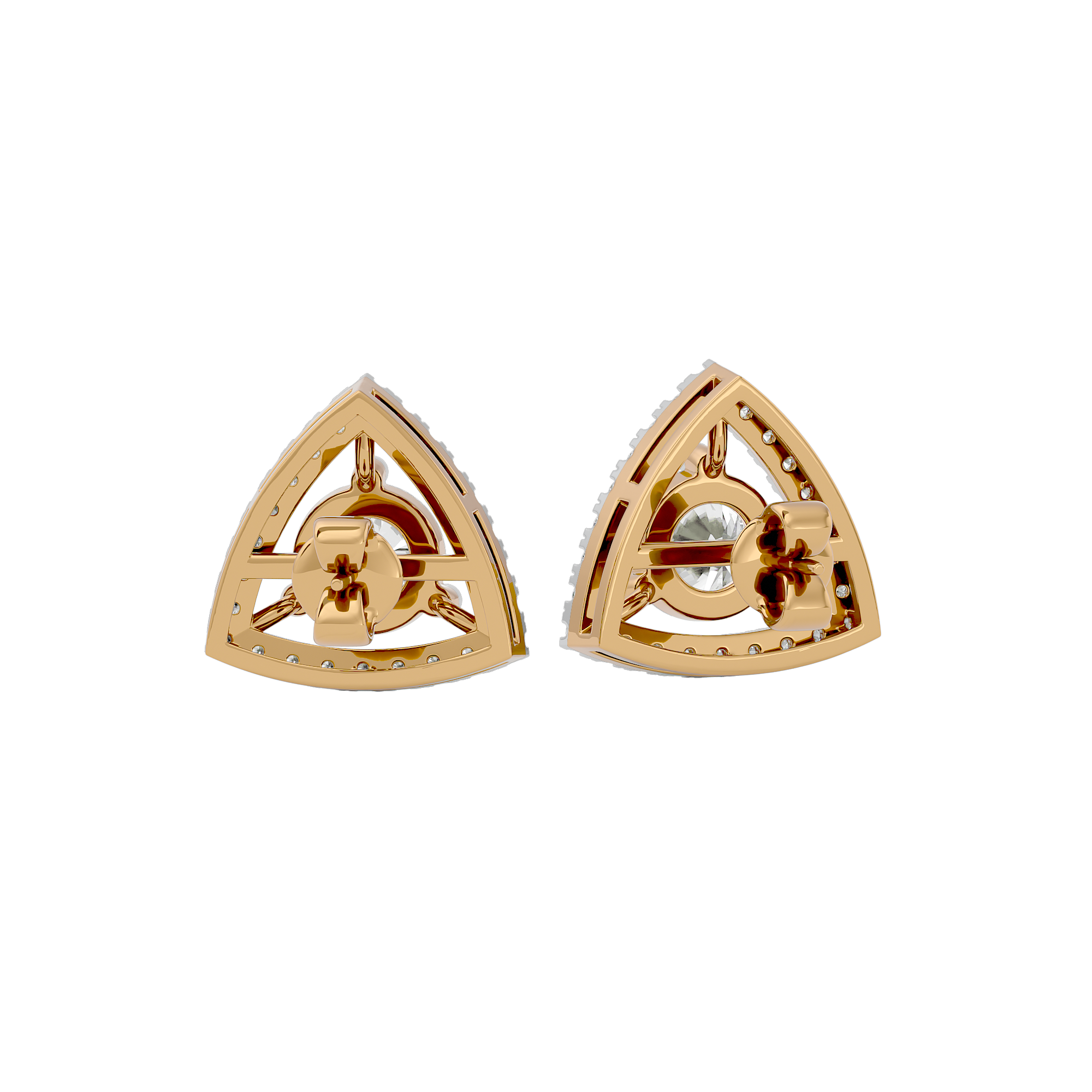 1.5 ct Round studs with triangle halo - Basket setting